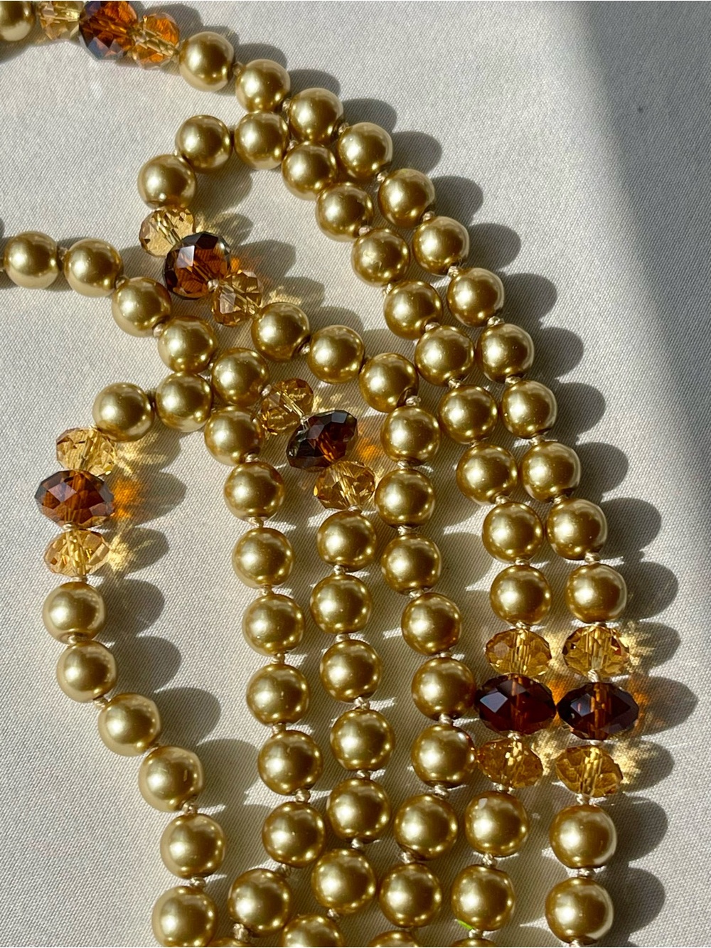 Kissaka Gold Bead Necklace with Amber Tone Accents 60 inches